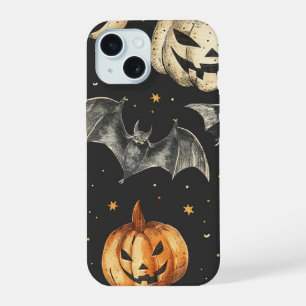Halloween Pumpkin and Bats Pattern Vintage Fall iPhone 15 Case