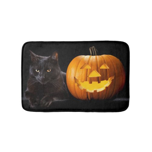 Halloween pumpkin and black cat bathroom mat