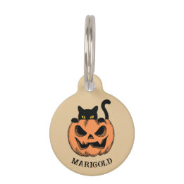 Halloween Pumpkin and Black Cat Personalized Pet ID Tag
