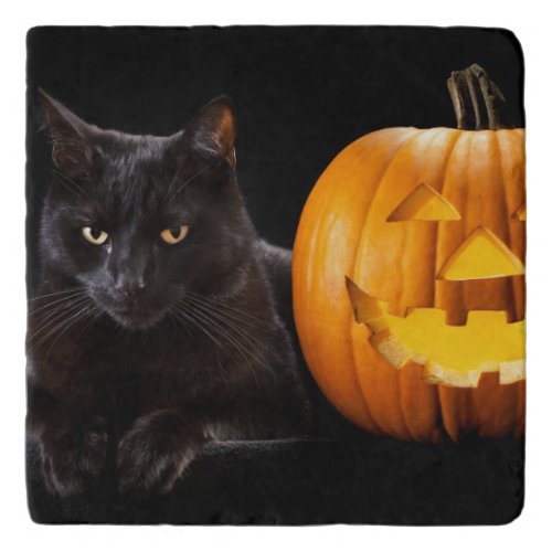Halloween pumpkin and black cat trivet