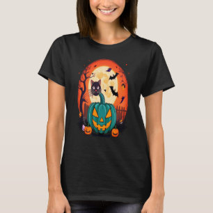 Halloween Pumpkin And Cat Tshirt 