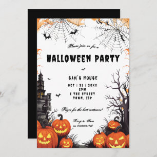 Halloween pumpkin and cobwebs party invitation