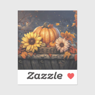 Halloween Pumpkin and Fall Foliage Leaves Pretty Sticker