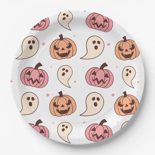 Halloween Pumpkin and Ghost Paper Plates (Front)