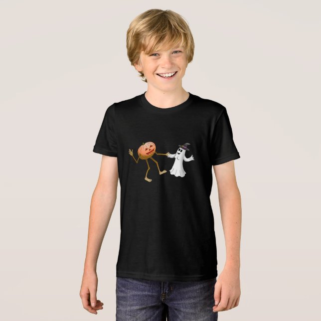 Halloween Pumpkin and Ghost Tri-Blend Shirt (Front Full)