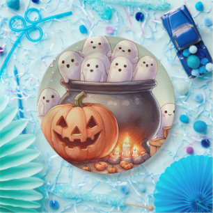 Halloween Pumpkin and Ghosts Paper Plates