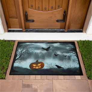 Halloween pumpkin and raven doormat