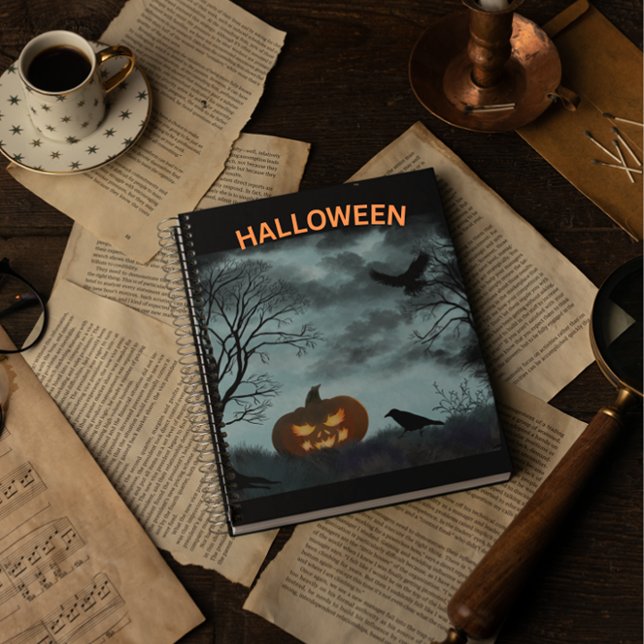 Halloween pumpkin and raven notebook (Creator Uploaded)