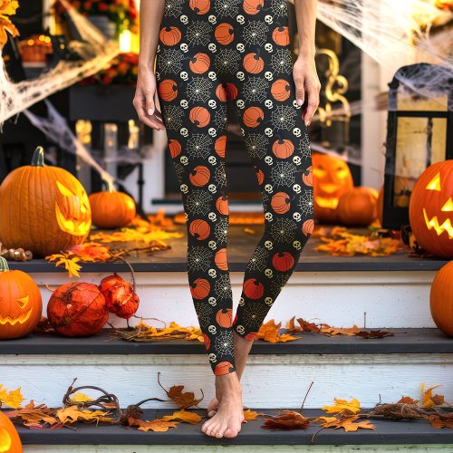 Halloween Pumpkin And Skull Festive Leggings