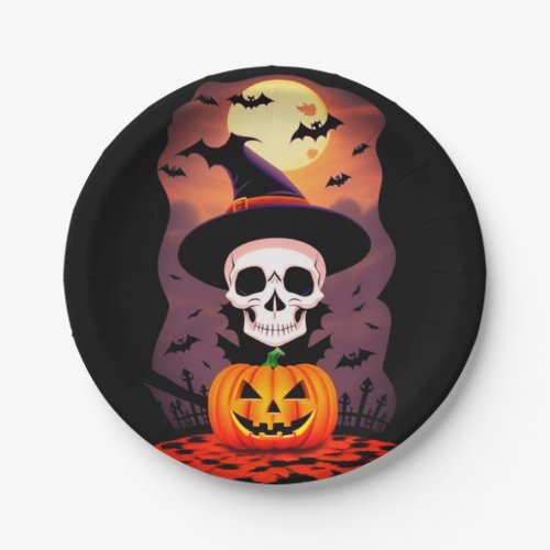 Halloween pumpkin and skull  paper plates