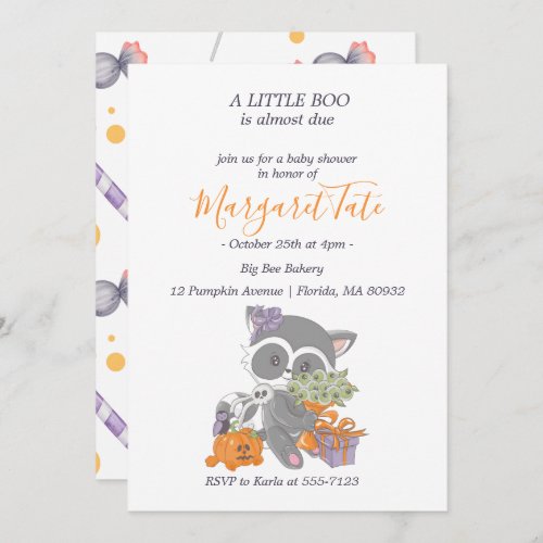 Halloween Pumpkin Animals Little Boo Baby Shower  Invitation