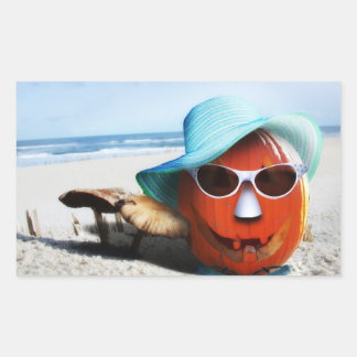 Halloween Pumpkin At The Beach Rectangular Sticker