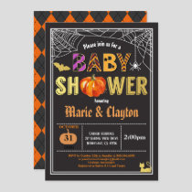 Halloween pumpkin baby shower black & gold invitation