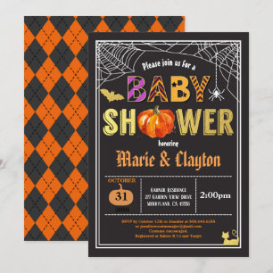 Halloween pumpkin baby shower black & gold invitation