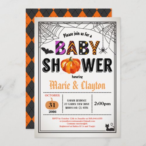 Halloween pumpkin baby shower gender neutral invitation