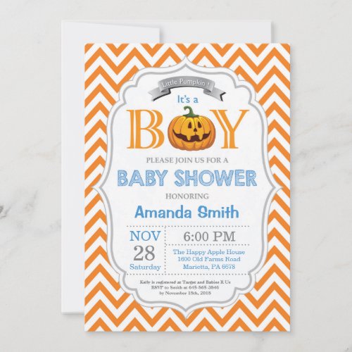 Halloween Pumpkin Baby Shower Invitation Boy