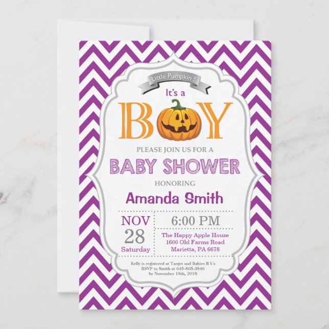 Halloween Pumpkin Baby Shower Invitation Boy (Front)