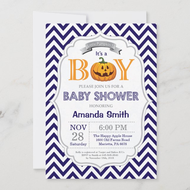 Halloween Pumpkin Baby Shower Invitation Boy (Front)