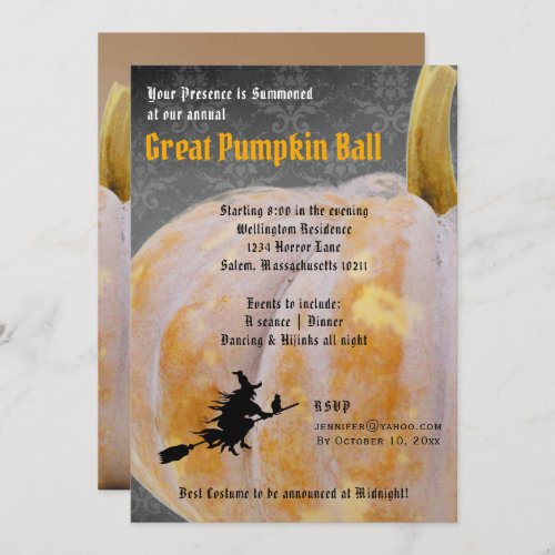 Halloween Pumpkin Ball  Menu Witch Invitation