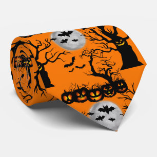 Halloween pumpkin bat pattern tie