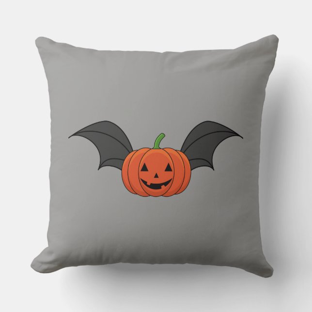 Halloween Pumpkin Bat Throw Pillow (Front)