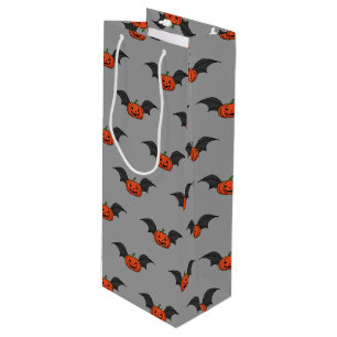 Halloween Pumpkin Bat Wine Gift Bag