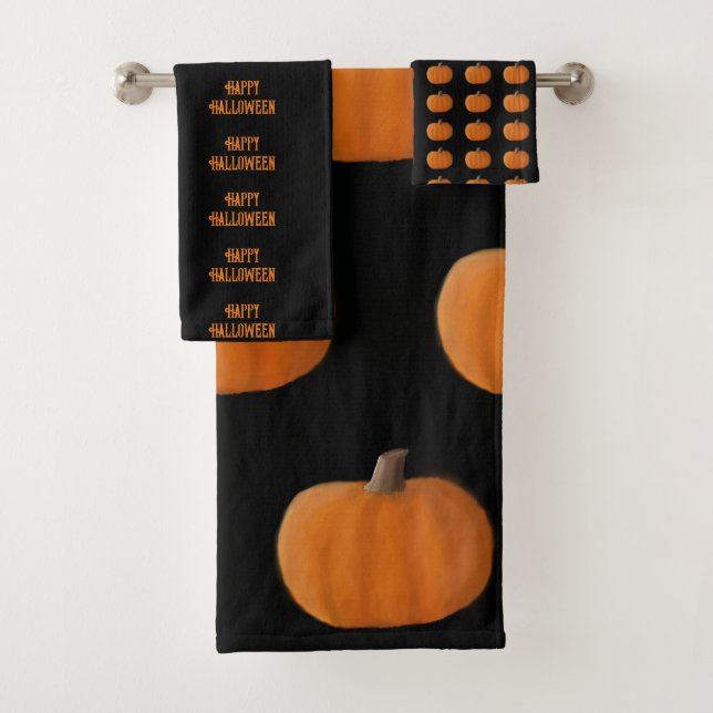 Halloween Pumpkin Bath Towel Set (Insitu)