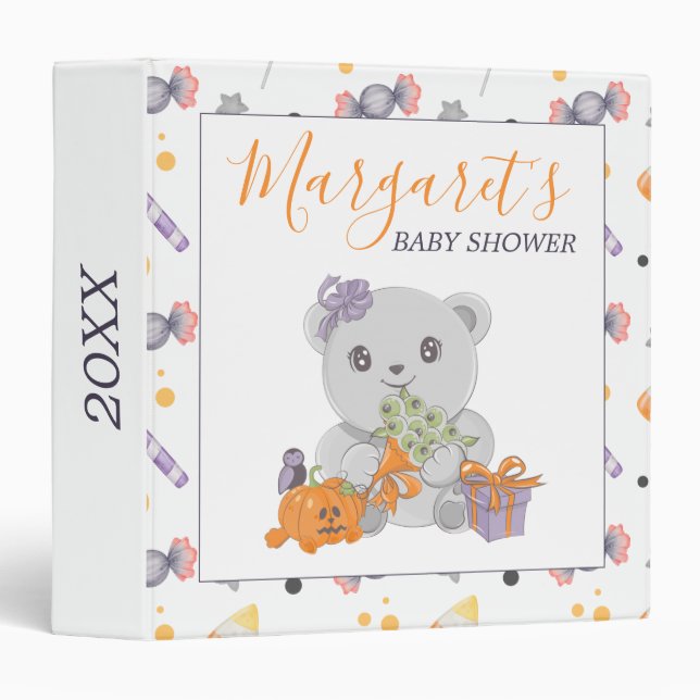 Halloween Pumpkin Bear cub Little Boo Baby Shower 3 Ring Binder (Front/Spine)