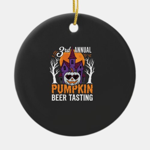 Halloween Pumpkin Beer Tasting Haunted House Ceramic Ornament