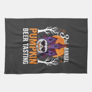 Halloween Pumpkin Beer Tasting Haunted House Kitchen Towel