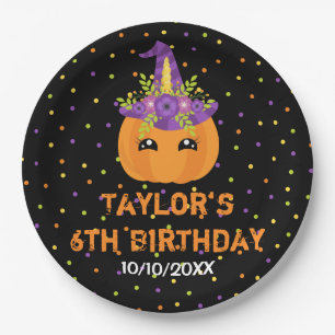 Halloween Pumpkin Birthday Black and Orange Paper Paper Plates