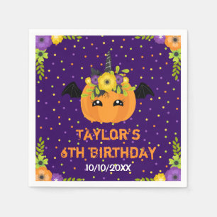 Halloween Pumpkin Birthday Black and Purple Napkin
