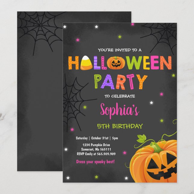 Halloween Pumpkin Birthday Invite Spooktacular (Front/Back)