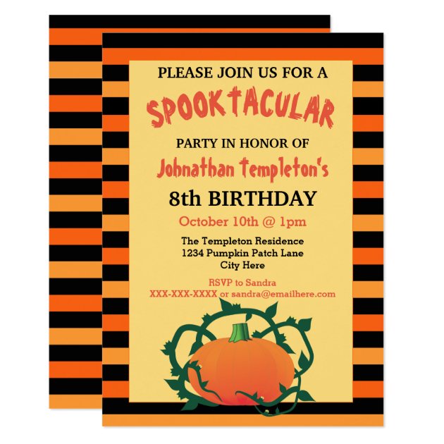 Halloween Pumpkin Birthday Party Invitations