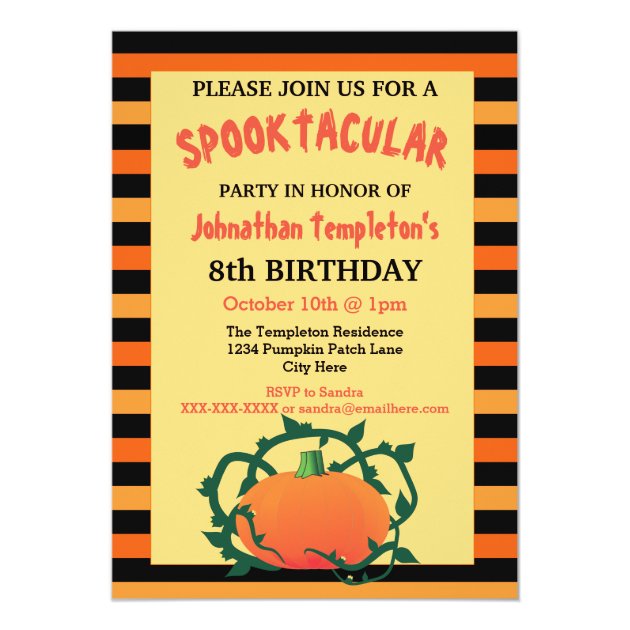 Halloween Pumpkin Birthday Party Invitations