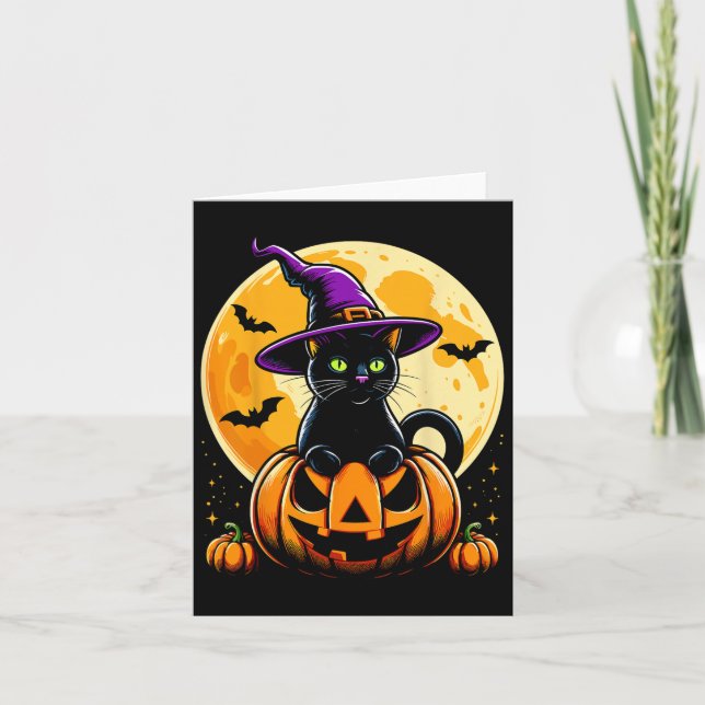 Halloween Pumpkin Black Cat  Card (Front)
