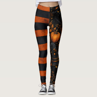 Halloween Pumpkin Black Orange Leggings