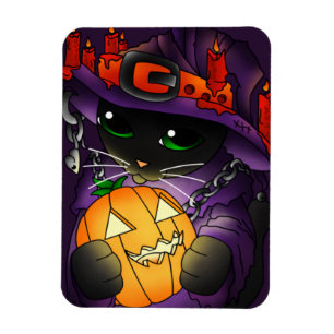 Halloween Pumpkin Black Witch Cat Magnet