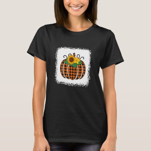 Halloween Pumpkin Bleached Orange Buffalo Plaid Wo T_Shirt