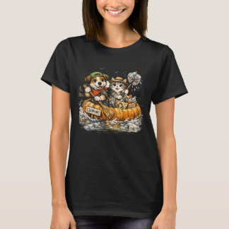Halloween Pumpkin Boat Cleanup Dog Cat Adventure T-Shirt
