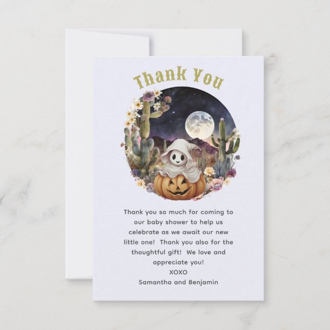 Halloween Pumpkin Boo baby shower Thank You Card (Front)