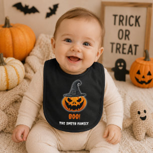 Halloween Pumpkin “BOO!” – Personalized Name Baby Bib