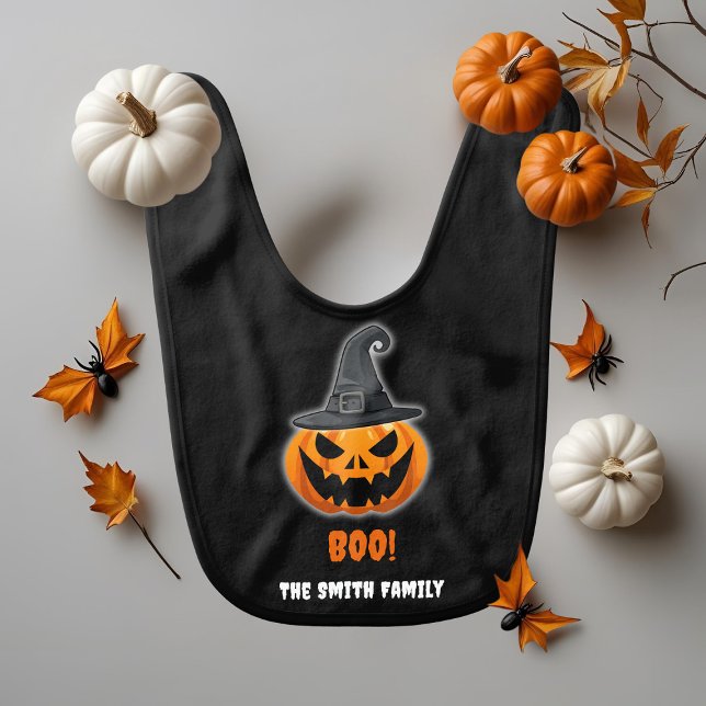 Halloween Pumpkin “BOO!” – Personalized Name Baby Bib (Creator Uploaded)