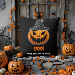 Halloween Pumpkin “BOO!” – Personalized Name Throw Pillow