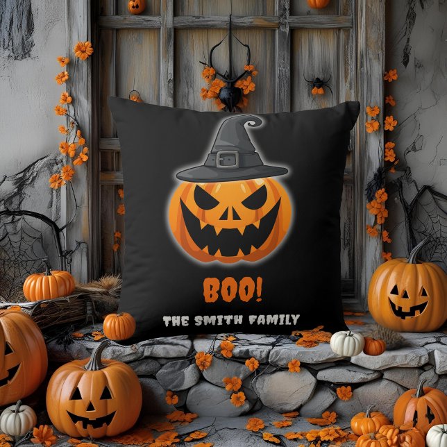 Halloween Pumpkin “BOO!” – Personalized Name Throw Pillow (Creator Uploaded)