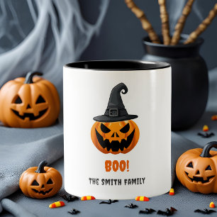 Halloween Pumpkin “BOO!” – Personalized Name Two-Tone Coffee Mug