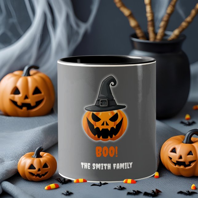 Halloween Pumpkin “BOO!” – Personalized Name Two-Tone Coffee Mug (Creator Uploaded)