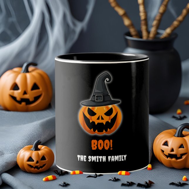 Halloween Pumpkin “BOO!” – Personalized Name Two-Tone Coffee Mug (Creator Uploaded)
