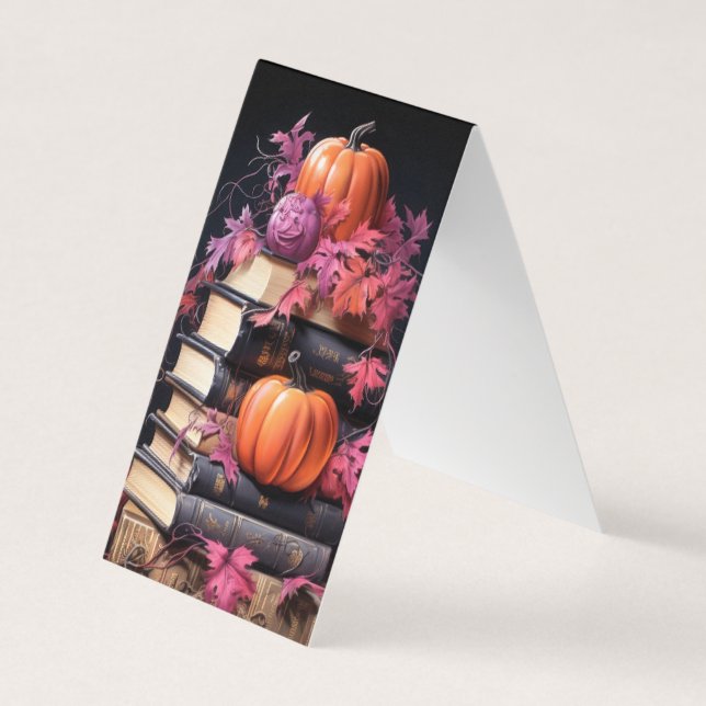 Halloween Pumpkin Books Folded Bookmark  Business Card (Front)