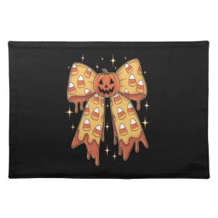 Halloween Pumpkin Bow Candy Corn Cloth Placemat